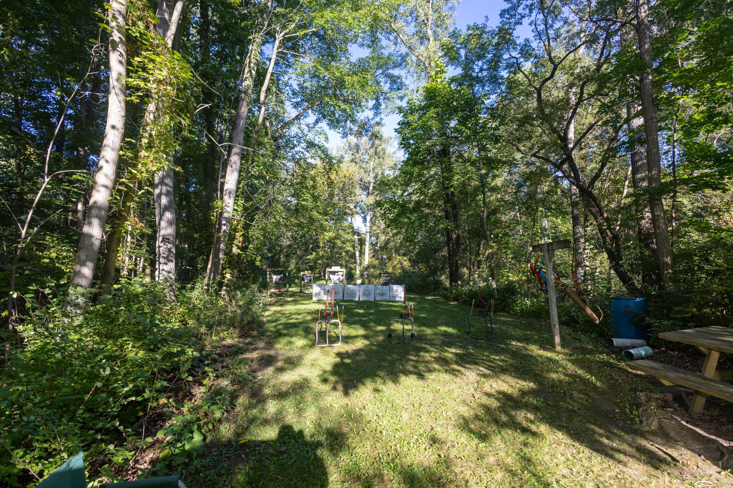 2026Sept26-024 Long view of the archery range set up by Hawkeye Bowmen.