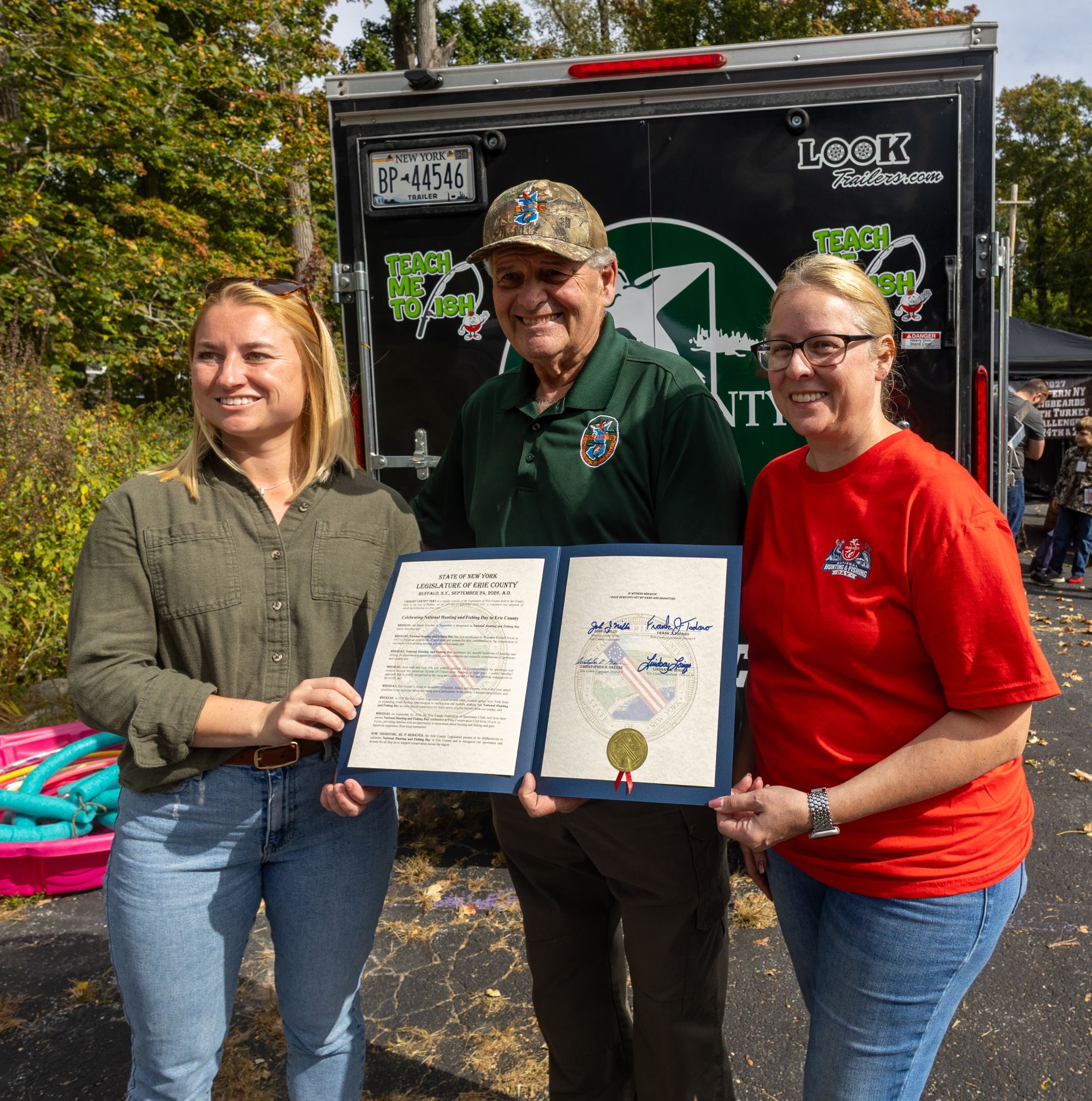 2026Sept26-105 NYS Assembly Woman Lindsay Lorigo presented ECFSC President Jack Coad and NHFD Chairman Diane Steel with recognition for their efforts on the law allowing 12 year olds to hunt big game.